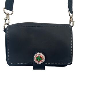 Vtg Little Earth Black Recycled Rubber Bottle Cap Closure Crossbody Purse